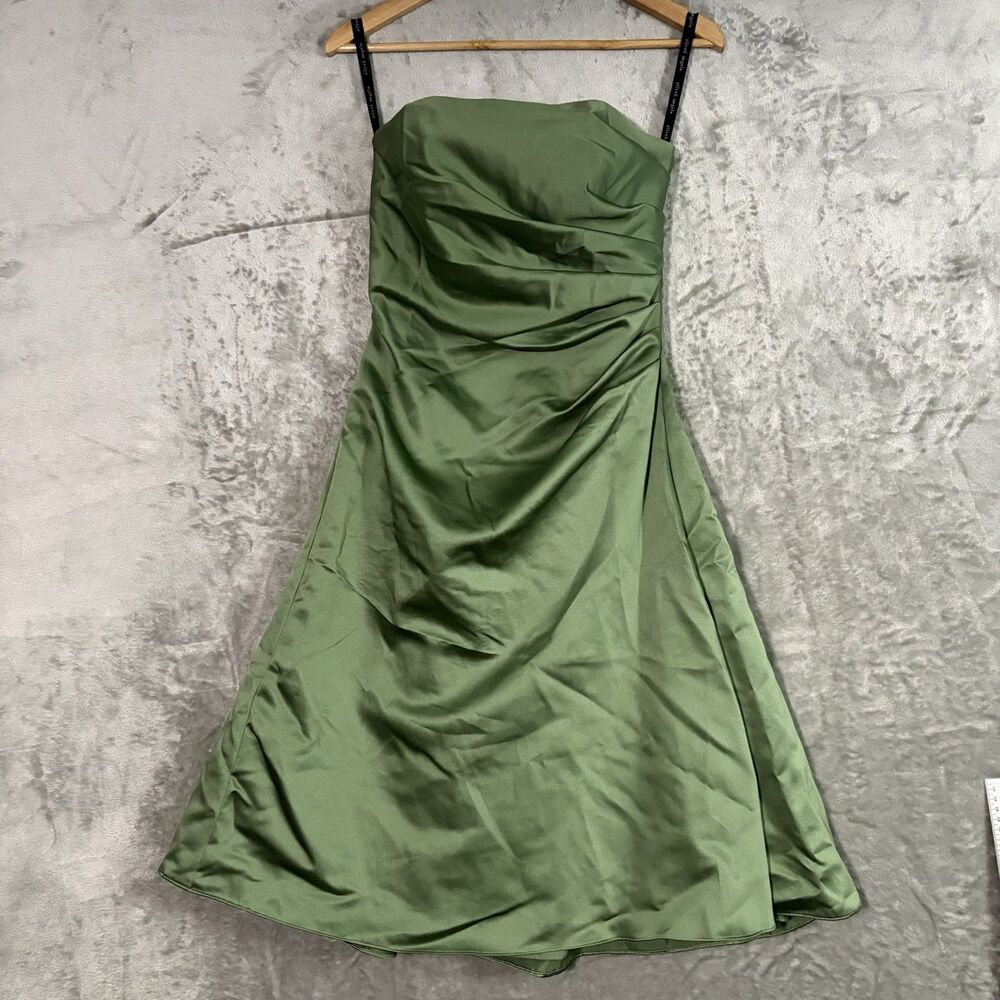 VTG Alfred Angelo Size 4 Green Satin Strapless Gown Ruched Prom Formal Dress Y2K